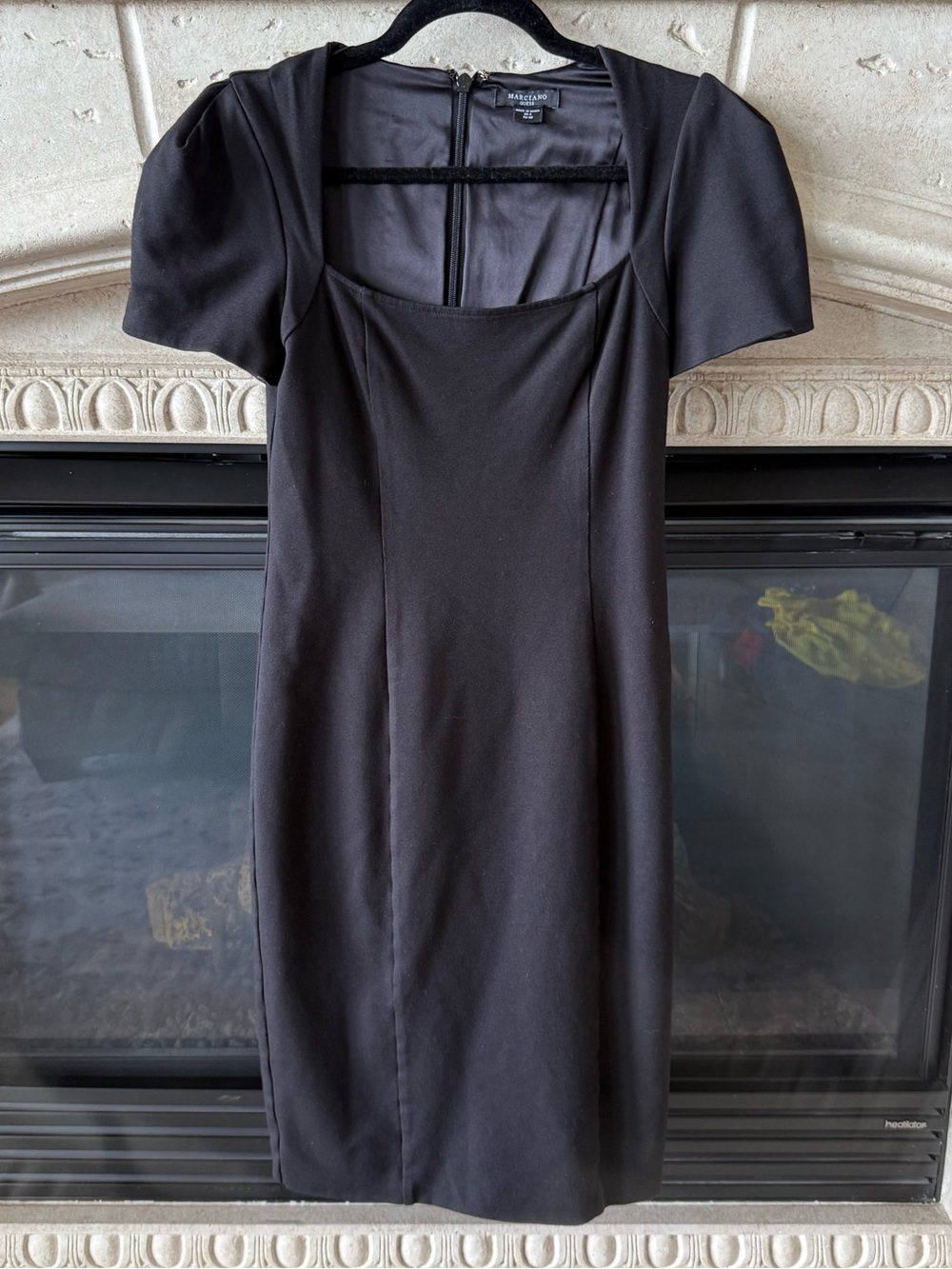 Marciano Black Square-Neck Sheath Dress with Short Sleeves